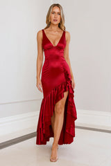 Twilight Luxe Satin Maxi Dress Maroon