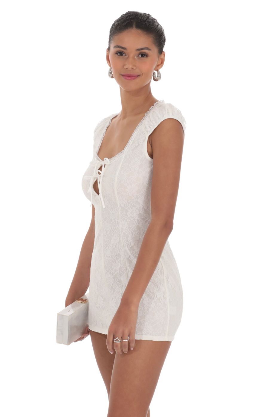 Lace Double Tie Dress in White